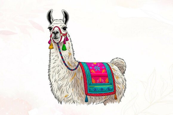 White Llama with Vibrant Decorative: A Bold T-Shirt Design